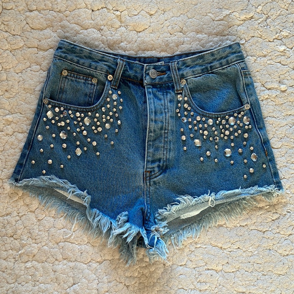 Signature 8 rhinestone bedazzled jean shorts